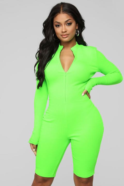 Fun Times Ribbed Romper - Neon Green