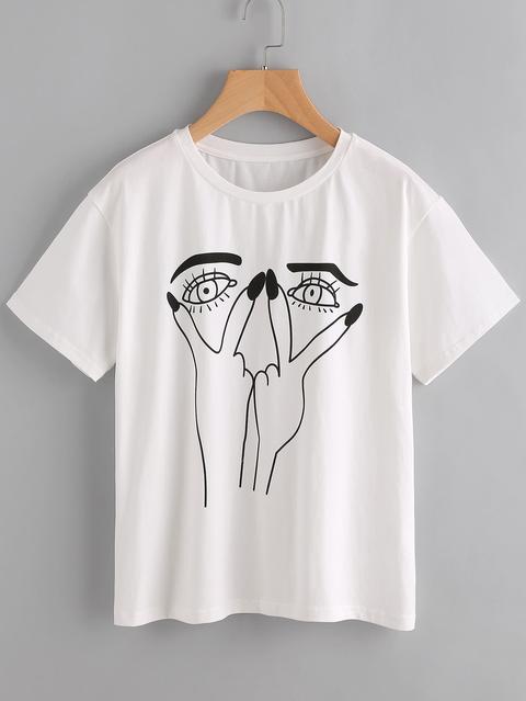 Drop Shoulder Cartoon Face Tee