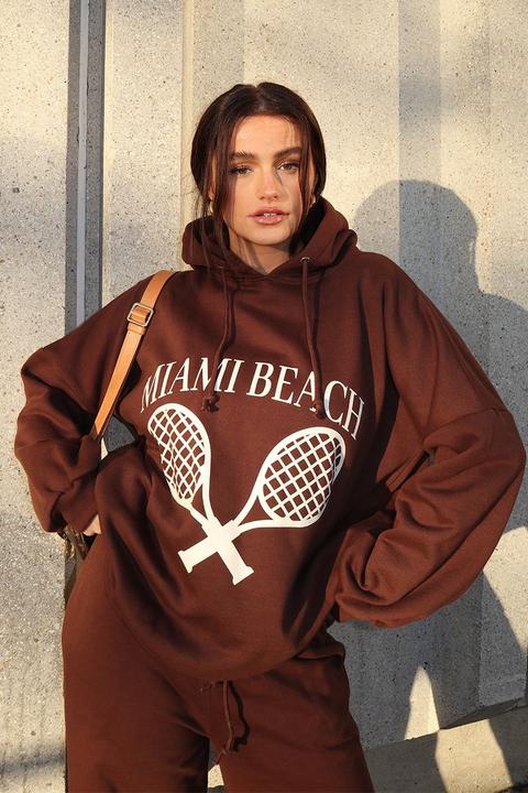 Brown Hoodies - Syd And Ell Brown 'miami Beach' Slouchy Oversized Hoodie