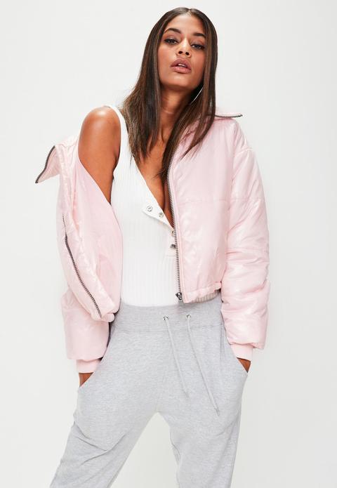 high shine cropped puffer jacket