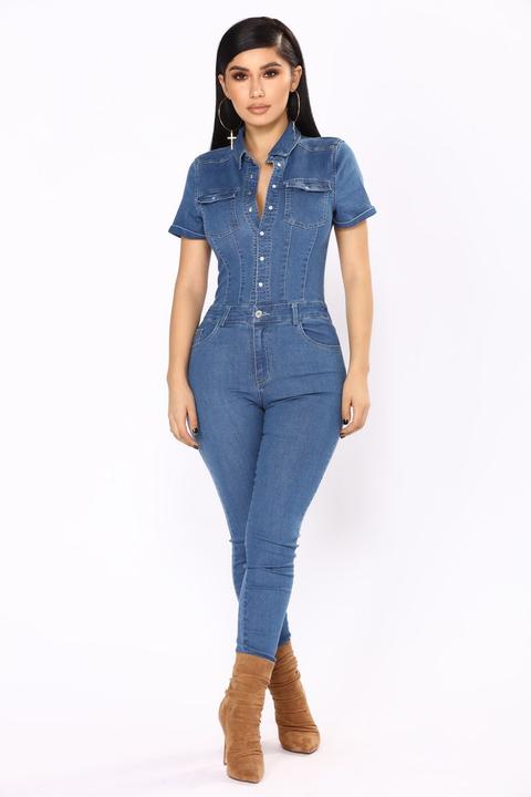 Auto Shop Denim Jumpsuit - Medium Wash