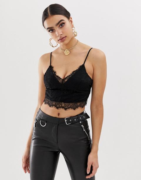 Asos Design - Spitzenbustier Mit Tiefem Ausschnitt - Schwarz