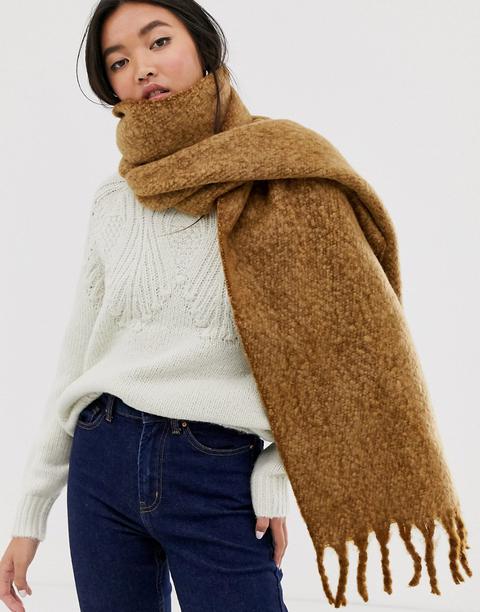 Asos Design - Écharpe Longue Bicolore Et Duveteuse À Franges-marron