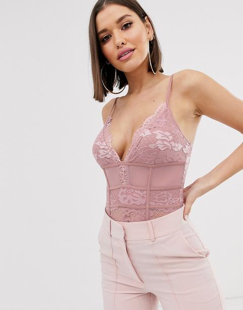 Missguided - Body In Rete A Pizzo Rosa Polvere - Nero