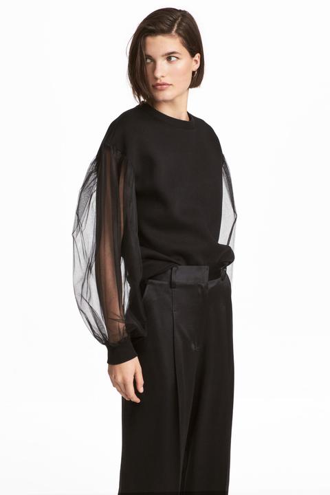 Sweatshirt With Tulle Sleeves