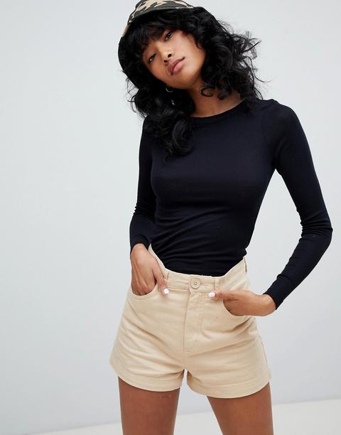 Pull&bear Long Sleeved Rib Top - Black