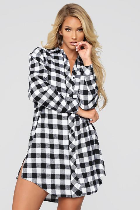 black and white plaid flannel dress