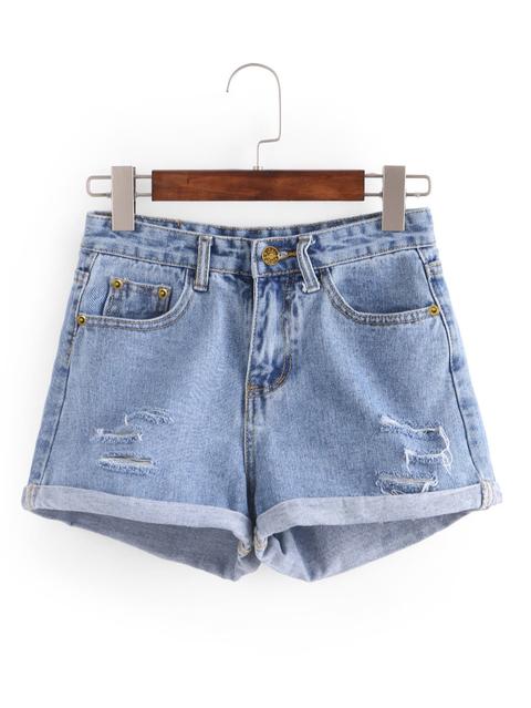 Shorts Rotos Ribete Enrollado Denim