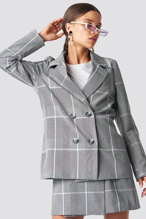 Na-kd Classic Checked Oversized Blazer - Grey