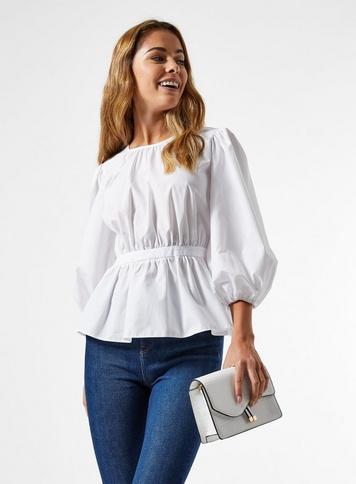 Womens White Poplin Tie Back Blouse, White