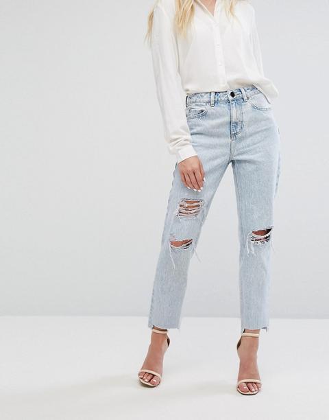 Asos - Recycled Original - Mom Jeans Lavaggio Chiaro Radleigh Con Strappi E Abrasioni - Blu