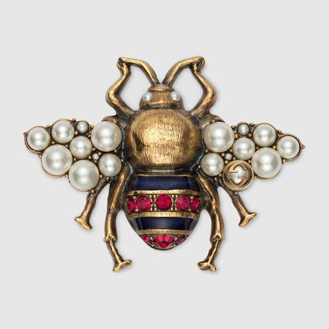 Broche De Abeja Con Cristales Y Perlas