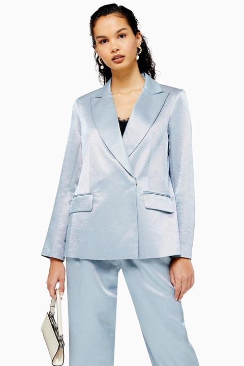 blue satin suit womens