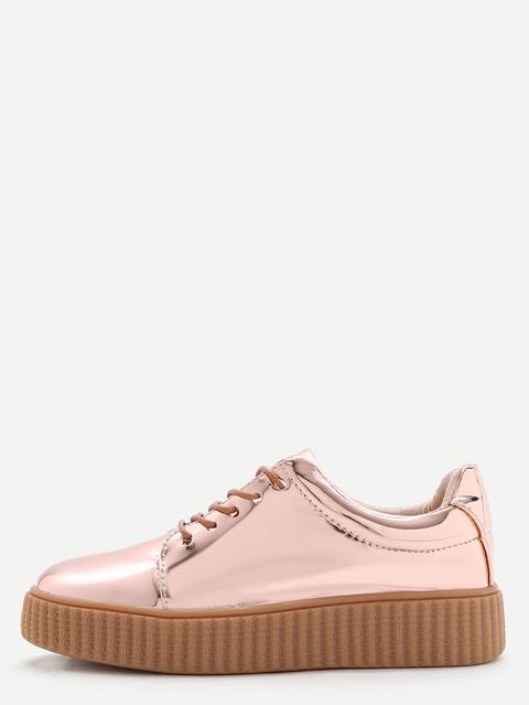 Rose Gold Patent Leather Rubber Sole Sneakers