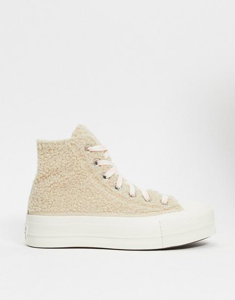 Zapatillas De Deporte Color Crema De Borreguito Chuck Taylor Lift Platform Cosy Club De Converse-blanco