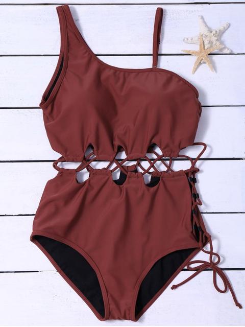 Slimming Lacing Asymmetric Swimsuit