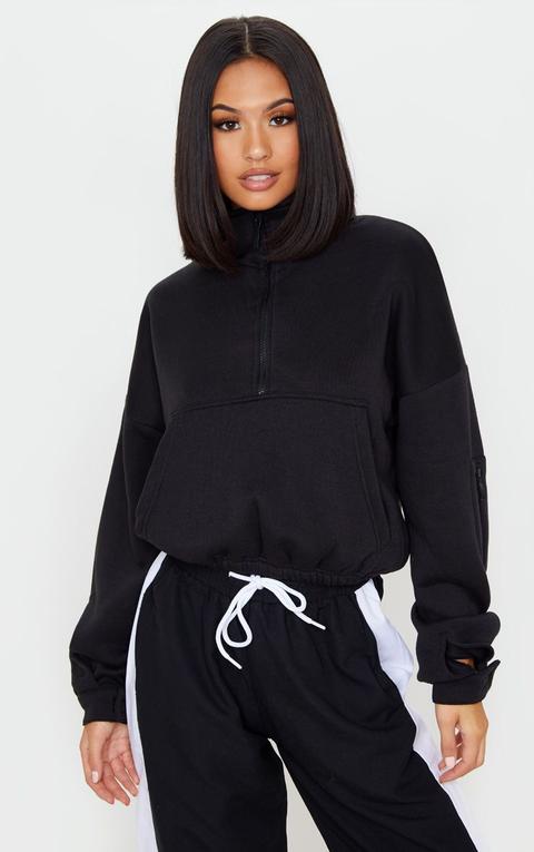 Black Oversized Zip Front Sweatshirt