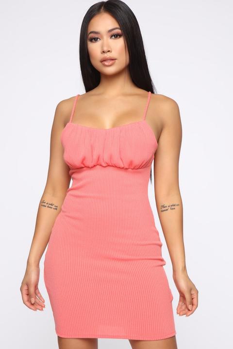 To The Point Ribbed Mini Dress - Coral