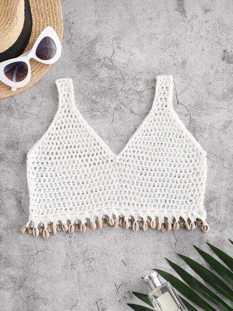 Tank Top Tejido Crochet White Light Green