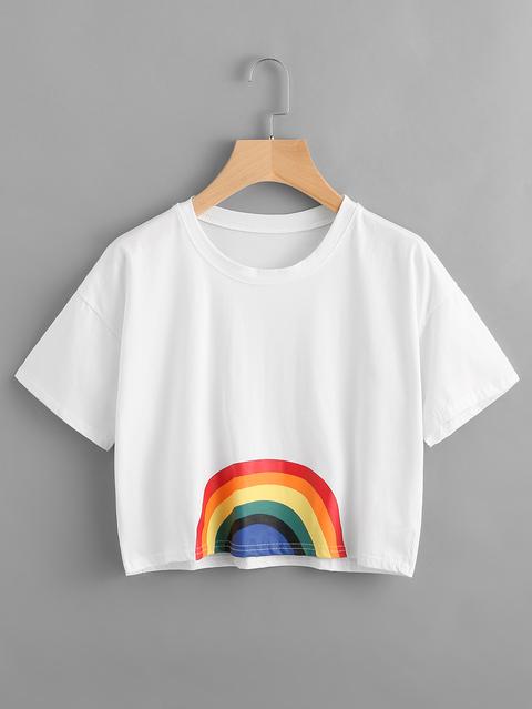 Rainbow Print Crop Tee