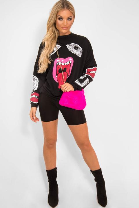 black eyes lips printed sweatshirt