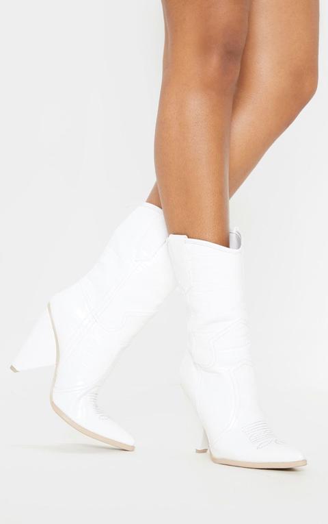 White Ankle Western Cone Heel Boot, White