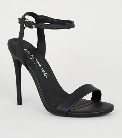 Black Leather-look 2 Part Stiletto Heels New Look Vegan