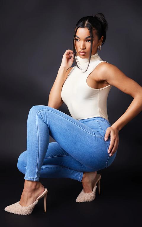 Prettylittlething - Jean Skinny Disco Très Délavé, Délavage Bleu Clair