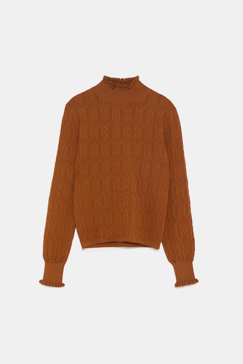 Scalloped Turtleneck Sweater