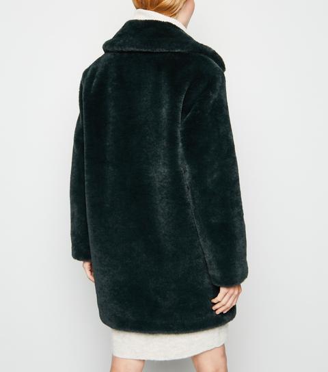 Dark Green Faux Fur Longline Coat New Look