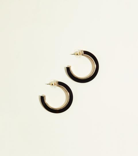 Wanted Black Resin Inlay Hoop Earrings New Look