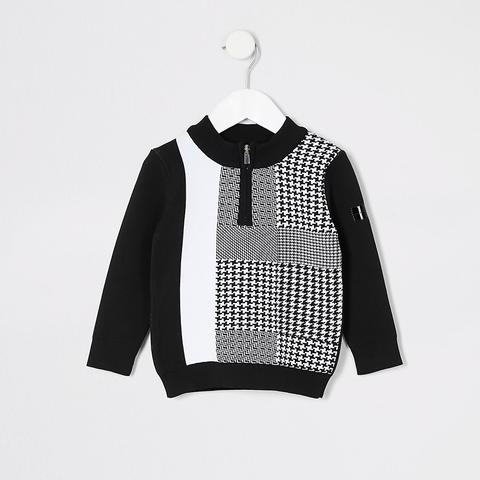 Mini Boys Dogtooth Check Black Track Top