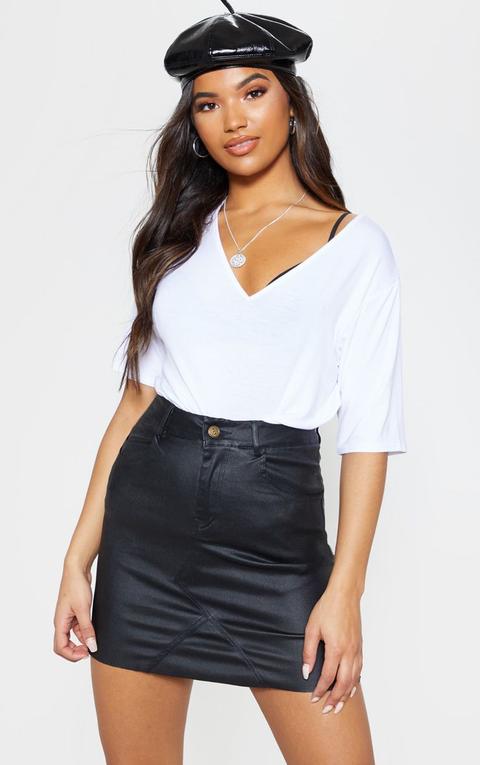 Eviane Black Coated Denim Skirt, Black