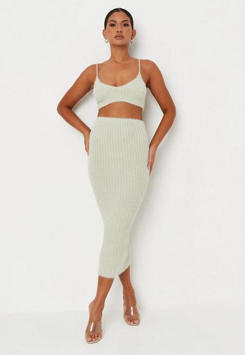 Carli Bybel X Missguided Sage Co Ord Fluffy Knit Midaxi Skirt, Mint