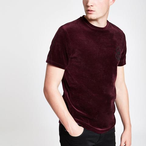 Red R96 Muscle Fit Velour Piped T-shirt 
