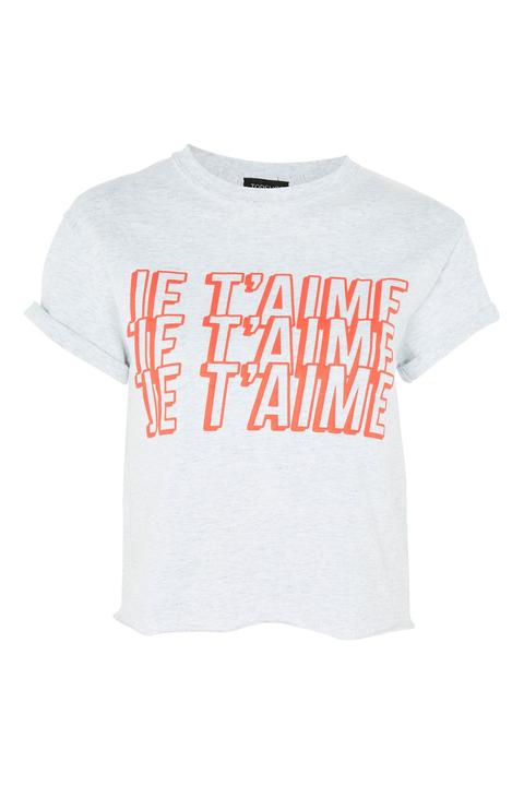 Petite 'je Taime' Slogan Crop T-shirt