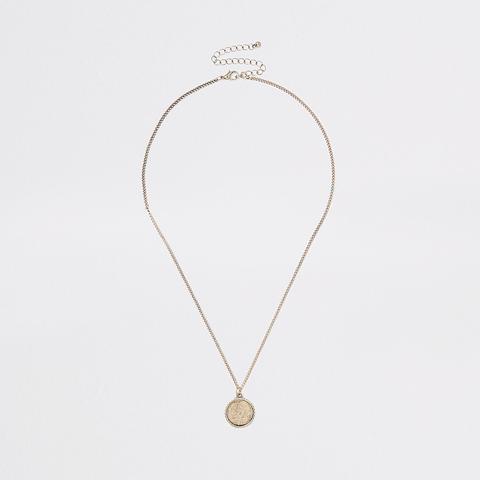 Gold Tone Textured Coin Necklace