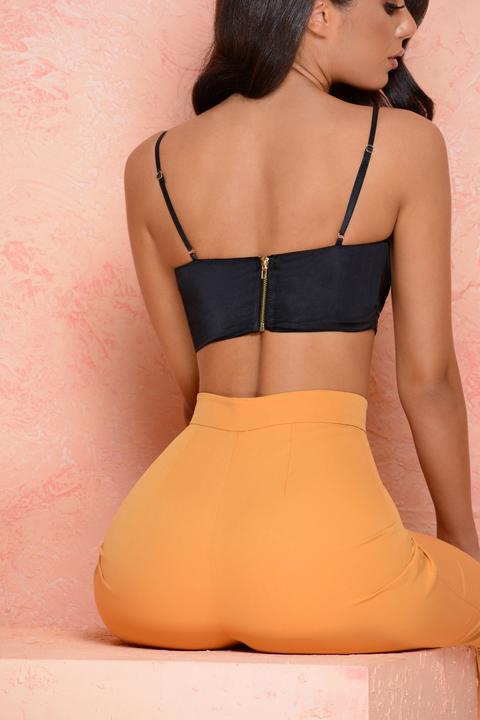 Push Your Luck Underwired Satin Crop Top In Black