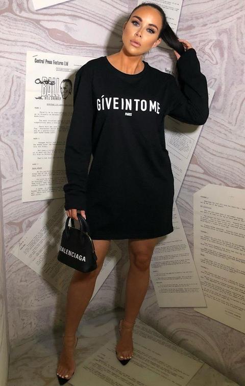 Black Give In To Me Slogan Oversized T-shirt Dress - Gigi