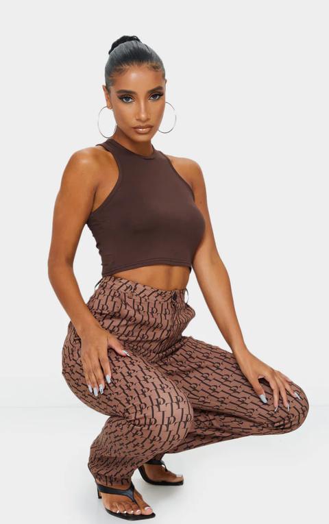 Crop Top Basique En Jersey Marron Chocolat À Dos Nageur, Chocolat