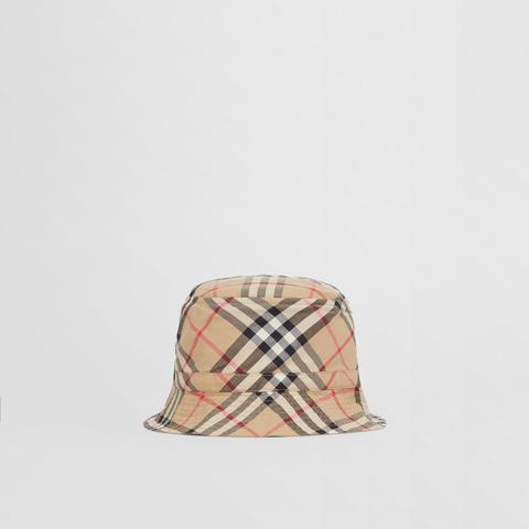 vintage check cotton bucket hat