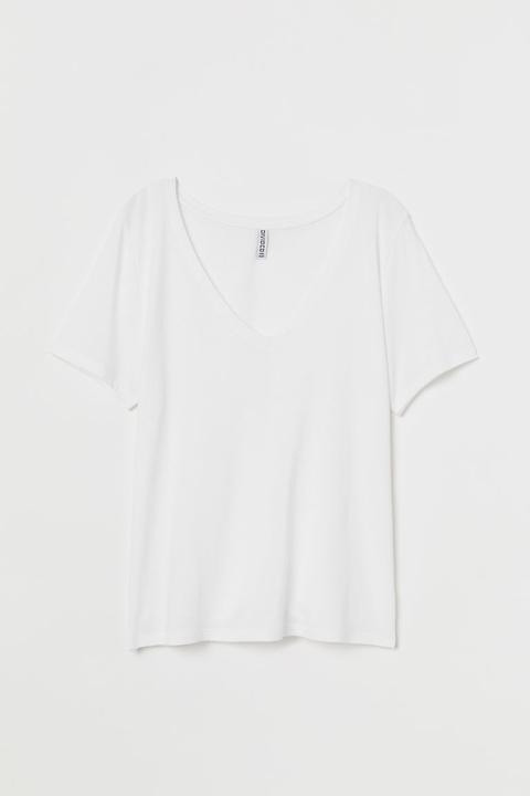 Camiseta Con Escote De Pico - Blanco