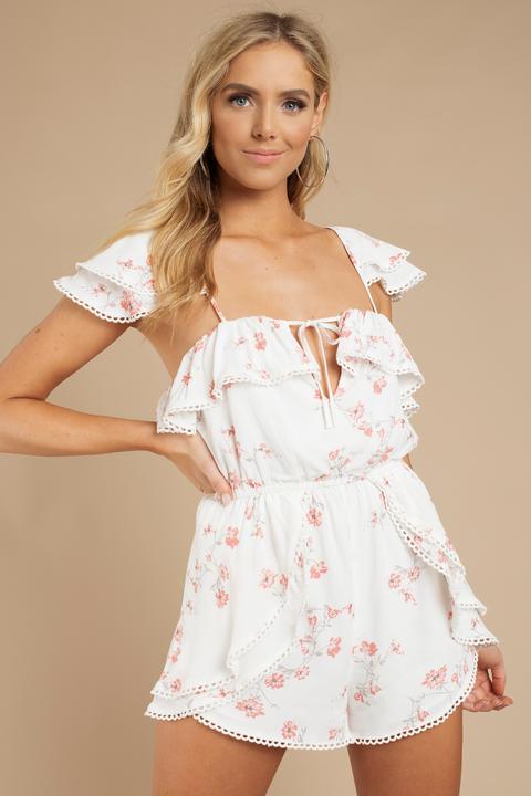 Sally White Multi Ruffle Romper