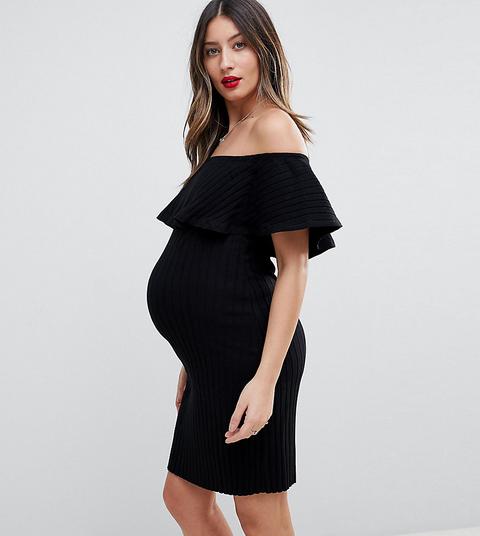 Asos Maternity Off Shoulder Dress In Chunky Rib With Frill
