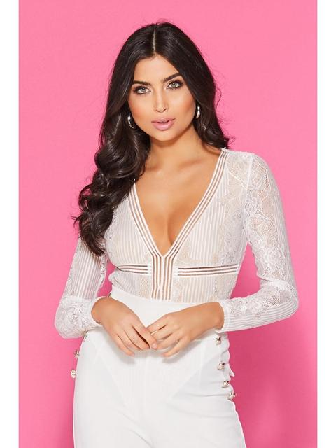 Cream Lace Long Sleeve Bodysuit