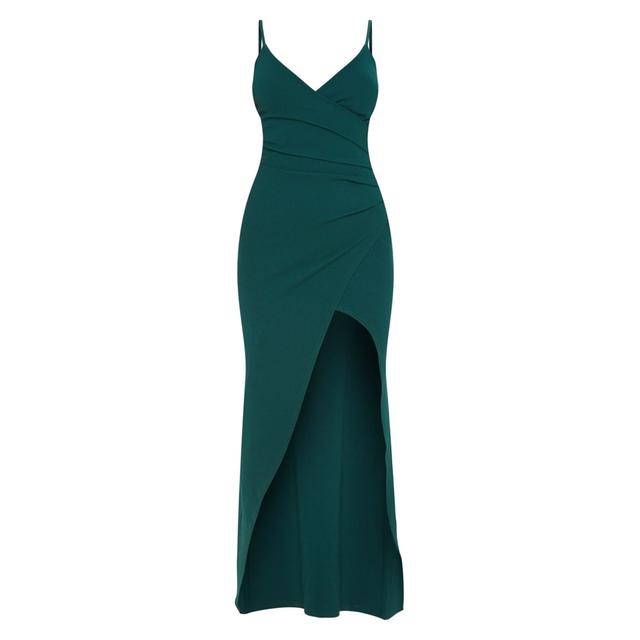 emerald green wrap front crepe maxi dress
