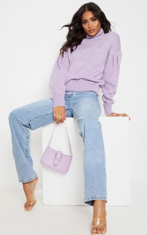 Lilac Oversized Puff Sleeve Roll Neck Jumper