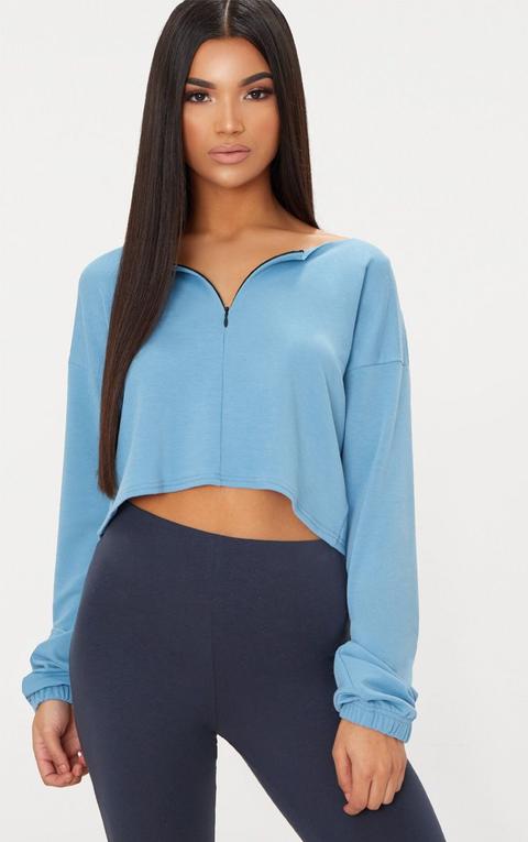 Dusky Blue Zip Front Sweater