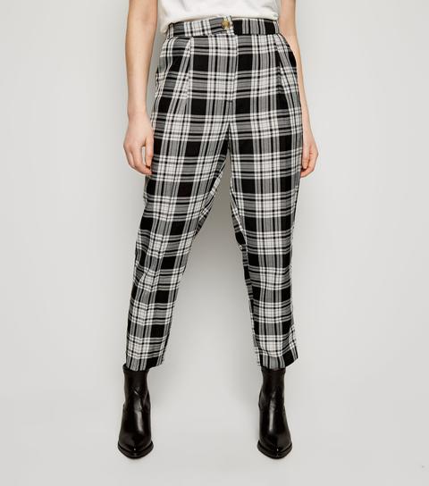 Black Check Print Slim Leg Trousers New 