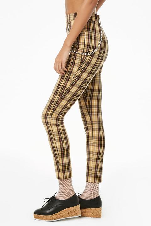 Pantalón Skinny Cuadros Con Cadena